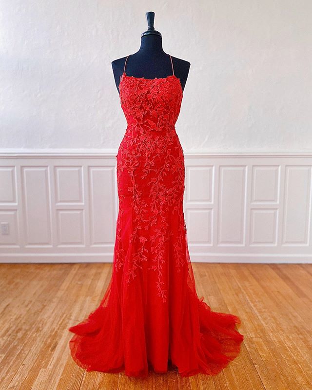 Sexy Long Lace Red Prom Dresses Open Back Red / US10 Sexy Long Lace Red Prom Dresses Open Back Red / US10