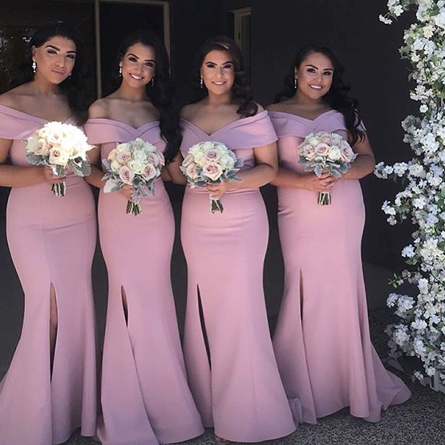 Sexy Mermaid Pink Bridesmaid Dresses Off the Shoulder – MyChicDress