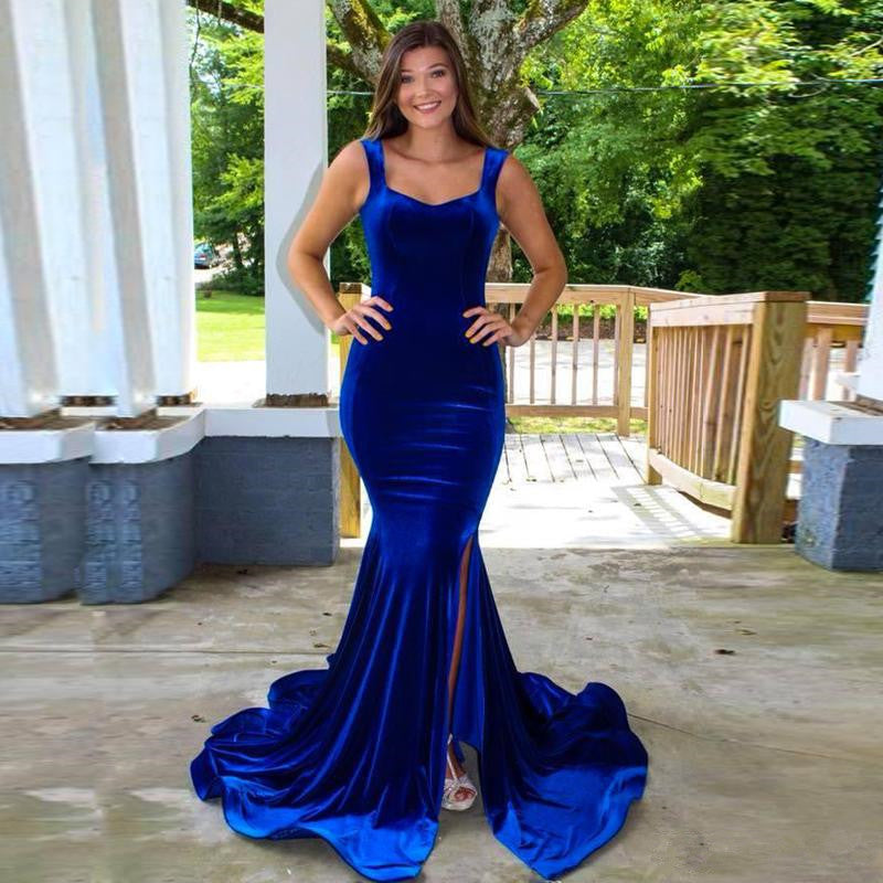 Sexy Mermaid Royal Blue Velvet Bridesmaid Dresses Royal Blue / Custom Size Sexy Mermaid Royal Blue Velvet Bridesmaid Dresses Royal Blue / Custom Size