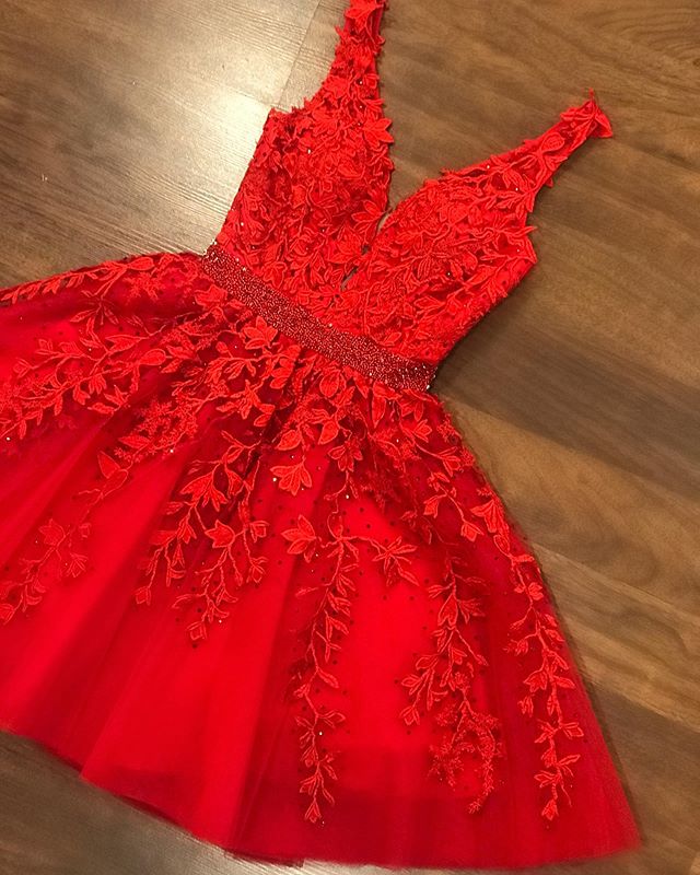 Elegant Short Red Dresses Sexy Short V-neck Red Lace Prom Dresses Cheap Party Dress Elegant Short Red Dresses Sexy Short V-neck Red Lace Prom Dresses Cheap Party Dress