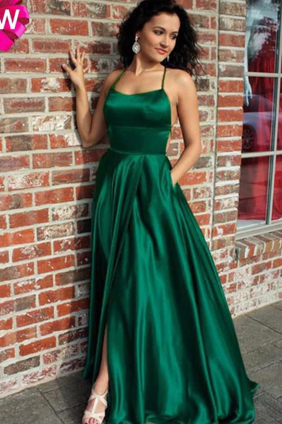 Sexy Simple Emerald Green Prom Dresses Long Evening Dress with Slit Custom Color / US12 Sexy Simple Emerald Green Prom Dresses Long Evening Dress with Slit Custom Color / US12