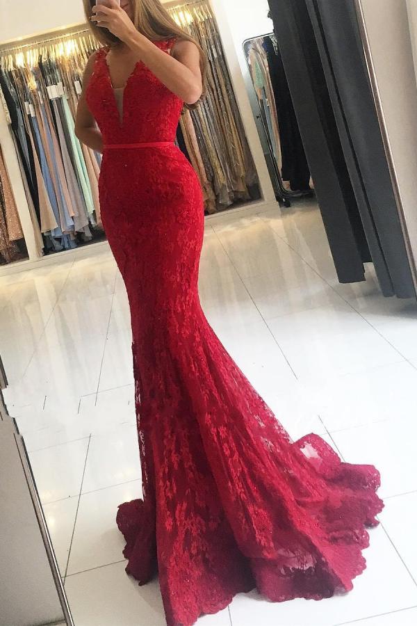 sexy red lace prom dress Ulass Sexy Evening Dresses,red Prom Gown,mermaid Formal Gown,high Quality Water Soluble Lace Prom Dr on Luulla