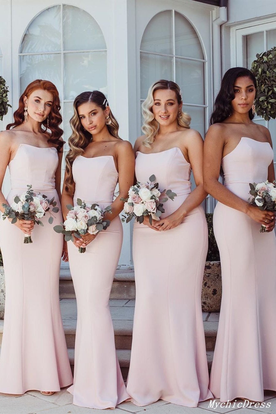 Sexy Strapless Long Pink Bridesmaid Dresses Satin Wedding Guest Dress US2 / Same as Picture Sexy Strapless Long Pink Bridesmaid Dresses Satin Wedding Guest Dress US2 / Same as Picture