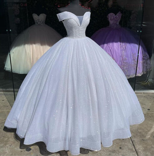 Shiny Ball Gown White Quinceanera Dresses Glitter Sequin Sweet 16 Dress Beads Corset US14W / Same as Picture Shiny Ball Gown White Quinceanera Dresses Glitter Sequin Sweet 16 Dress Beads Corset US14W / Same as Picture