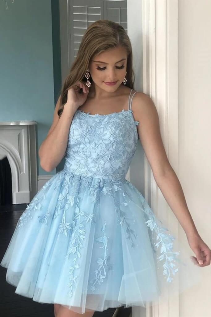 Short Dama Dress Light Blue Lace Homecoming Dresses Mini Prom Dress A Line Yellow / US12 Short Dama Dress Light Blue Lace Homecoming Dresses Mini Prom Dress A Line Yellow / US12