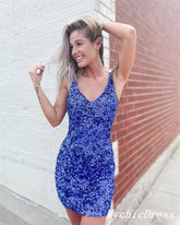 Short Sequin Prom Dresses V Neck Mermaid Mini Homecoming Dress MyChicDress