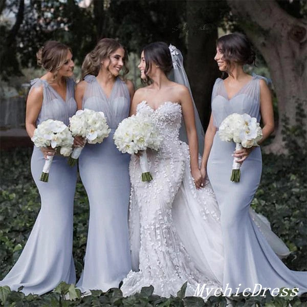 Simple Boho Dusty Blue Bridesmaid Dresses Tulle Straps Mermaid Wedding Guest Dress US16 / Same as Picture Simple Boho Dusty Blue Bridesmaid Dresses Tulle Straps Mermaid Wedding Guest Dress US16 / Same as Picture