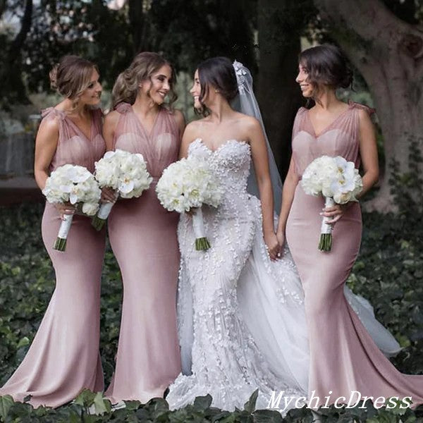 Simple Dusty Pink Wedding Guest Dress Boho Bridesmaid Dresses Tulle Straps US16W / Custom Color Simple Dusty Pink Wedding Guest Dress Boho Bridesmaid Dresses Tulle Straps US16W / Custom Color