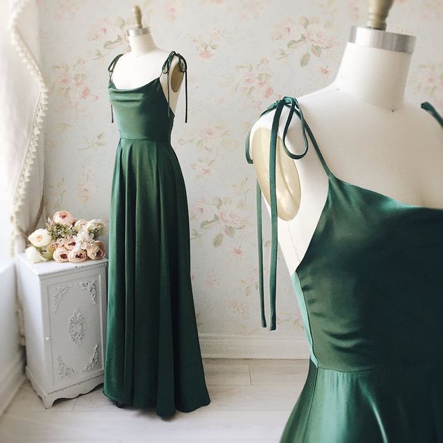 Simple Satin Long Prom Dresses, A-Line Spaghetti Straps Evening Dresses US 2 / Green Simple Satin Long Prom Dresses, A-Line Spaghetti Straps Evening Dresses US 2 / Green