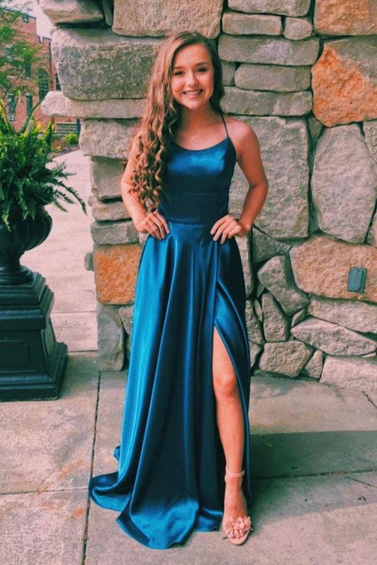 Simple Emerald Prom Dresses Green Satin Formal Dress Long with split Emerald Green / Custom Size Simple Emerald Prom Dresses Green Satin Formal Dress Long with split Emerald Green / Custom Size