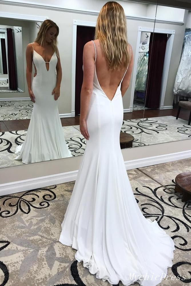 Simple Ivory Satin Beach Wedding Dresses UK Long Mermaid Maxi Dress US8 / White Simple Ivory Satin Beach Wedding Dresses UK Long Mermaid Maxi Dress US8 / White