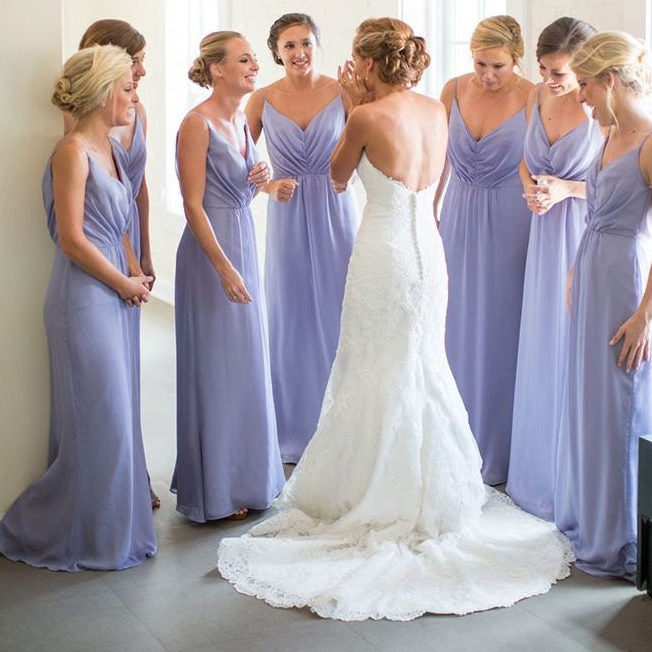 Simple Pleated Lavender Bridesmaid Dresses Long V-Neck Wedding Guest Dress US2 / Custom Color Simple Pleated Lavender Bridesmaid Dresses Long V-Neck Wedding Guest Dress US2 / Custom Color
