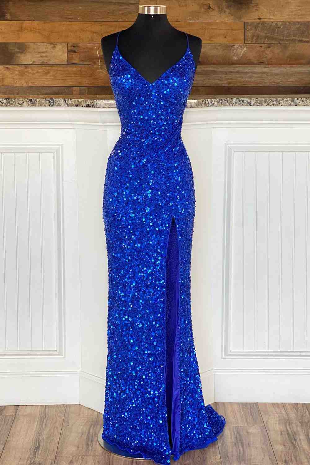 blue tight formal dresses Sequin Prom Navy Blue Tight Prom Dress Sparkly Formal Wear For Wedding Guest Royal Blue Prom