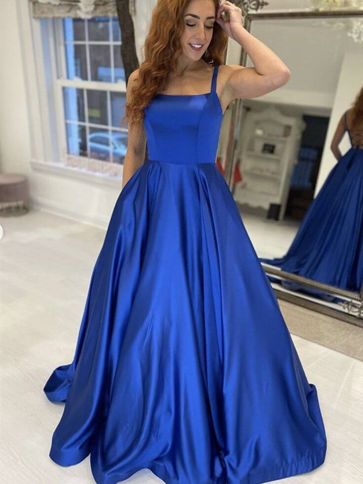 Simple Royal Blue Graduation Evening Dress Satin Long Formal Prom Dresses Royal Blue / US8 Simple Royal Blue Graduation Evening Dress Satin Long Formal Prom Dresses Royal Blue / US8