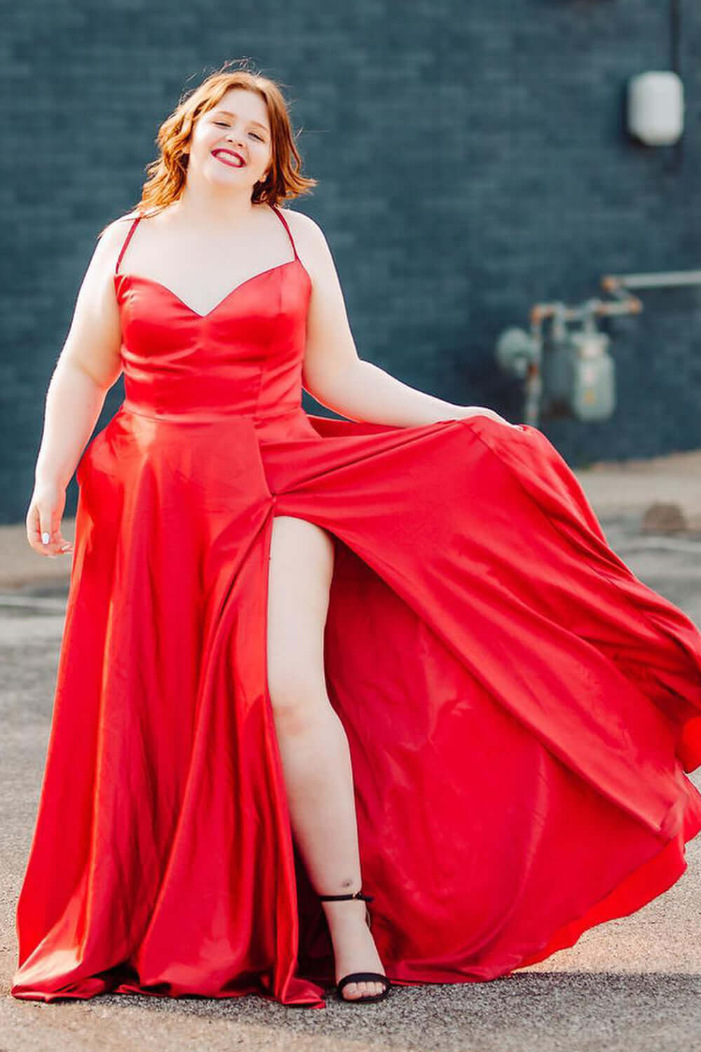 Simple Satin Plus Size Red Prom Dresses UK Long Spaghetti Straps with Pockets Custom Color / US2 Simple Satin Plus Size Red Prom Dresses UK Long Spaghetti Straps with Pockets Custom Color / US2