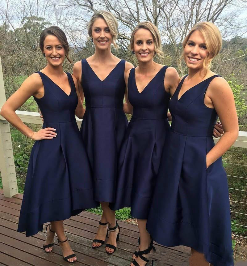 short bridesmaid dress with pockets Bigersell Bridesmaid Dress Women's Short Sleeve V-Neck Solid Color Pocket Dress Midi Dresses for Female formal Women Fit & Flare Dresses, Style 25905,