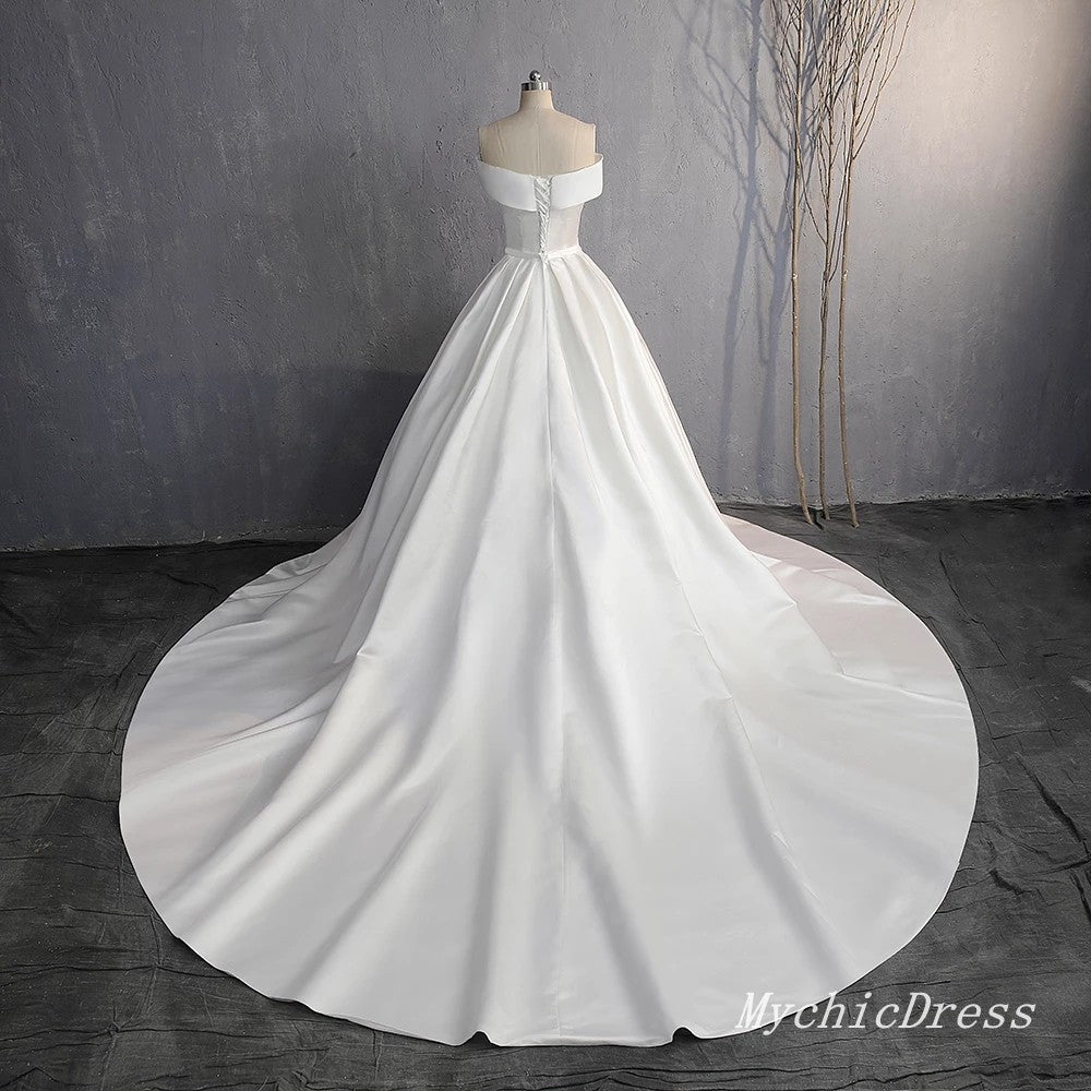 Simple Satin Wedding Dress Off the Shoulder Bridal Gown US16 / Ivory Simple Satin Wedding Dress Off the Shoulder Bridal Gown US16 / Ivory