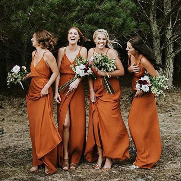Simple Sleeveless V Neck Burnt Orange Bridesmaid Dresses US16W / Custom Color Simple Sleeveless V Neck Burnt Orange Bridesmaid Dresses US16W / Custom Color