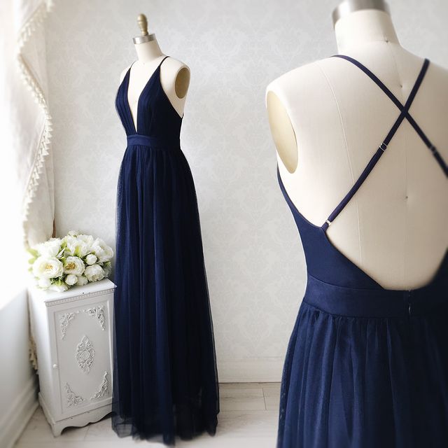 Simple Tulle V Neck Bridesmaid Dresses Under 100 US6 / Custom Color Simple Tulle V Neck Bridesmaid Dresses Under 100 US6 / Custom Color