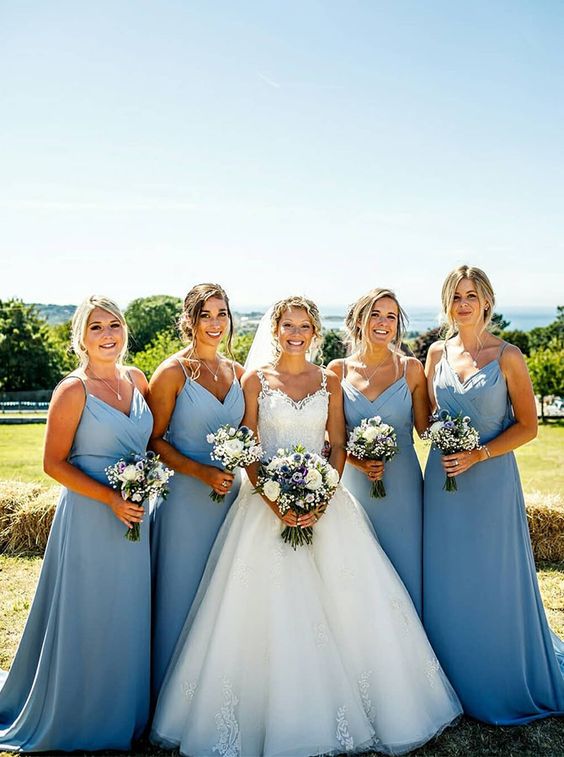 Simple V Neck Chiffon Navy Blue Bridesmaid Dresses Spaghetti Straps US12 / Custom Color Simple V Neck Chiffon Navy Blue Bridesmaid Dresses Spaghetti Straps US12 / Custom Color