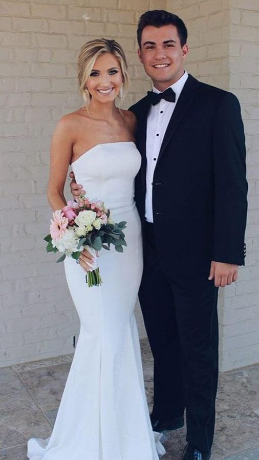 Simple White Mermaid Strapless Beach Summer Satin Wedding Dresses US10 / Same as Picture Simple White Mermaid Strapless Beach Summer Satin Wedding Dresses US10 / Same as Picture