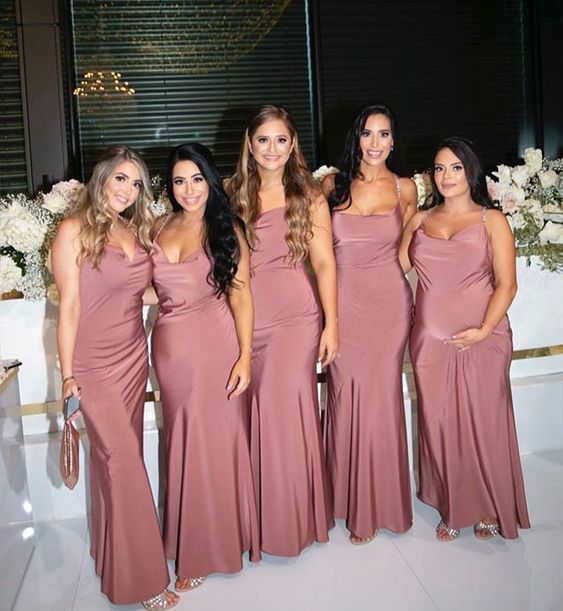 Soft Satin Spaghetti Straps Blush Pink Bridesmaid Dresses US14 / Custom Color Soft Satin Spaghetti Straps Blush Pink Bridesmaid Dresses US14 / Custom Color