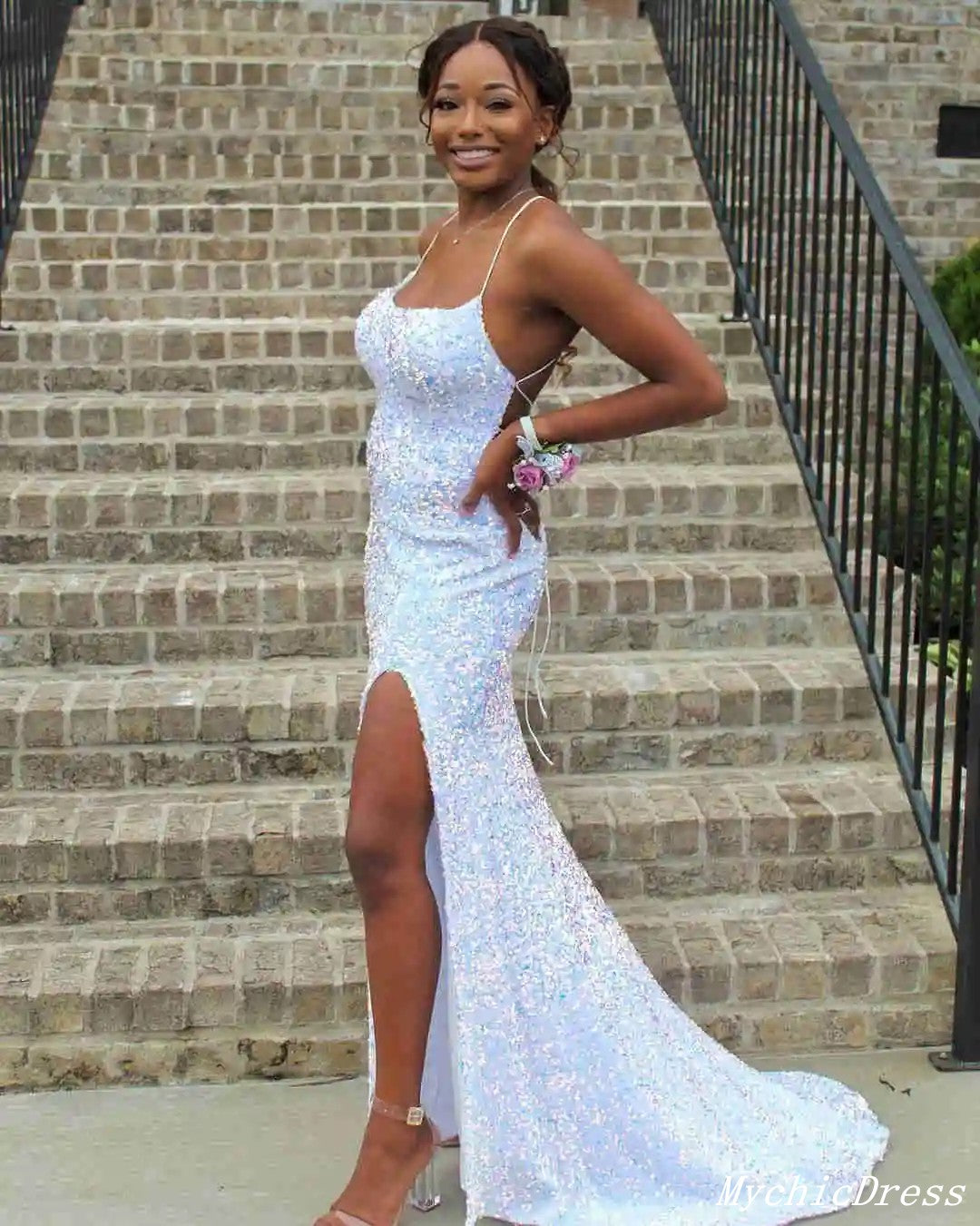 Sparkly White All White Mermaid Prom Dress Long White Glitter