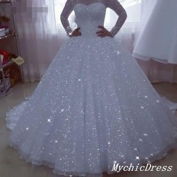 Sparkly Ball Gown Sequin Wedding Dresses Long Sleeves Bridal Wears US8 / Same as Picture Sparkly Ball Gown Sequin Wedding Dresses Long Sleeves Bridal Wears US8 / Same as Picture