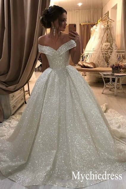 Sparkly Bling Bling Sequins Ball Gowns Wedding Dresses Off Shoulder US4 / Same As Picture Sparkly Bling Bling Sequins Ball Gowns Wedding Dresses Off Shoulder US4 / Same As Picture