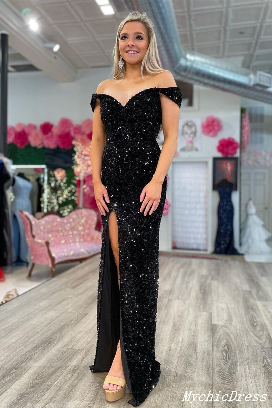 Sparkly Sequin Black Prom Dresses Mermaid Long Evening Dress Black / US16 Sparkly Sequin Black Prom Dresses Mermaid Long Evening Dress Black / US16