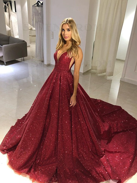 Sparkly V-Neck Glitter Burgundy Prom Dress Long Evening Dress Sparkly V-Neck Glitter Burgundy Prom Dress Long Evening Dress