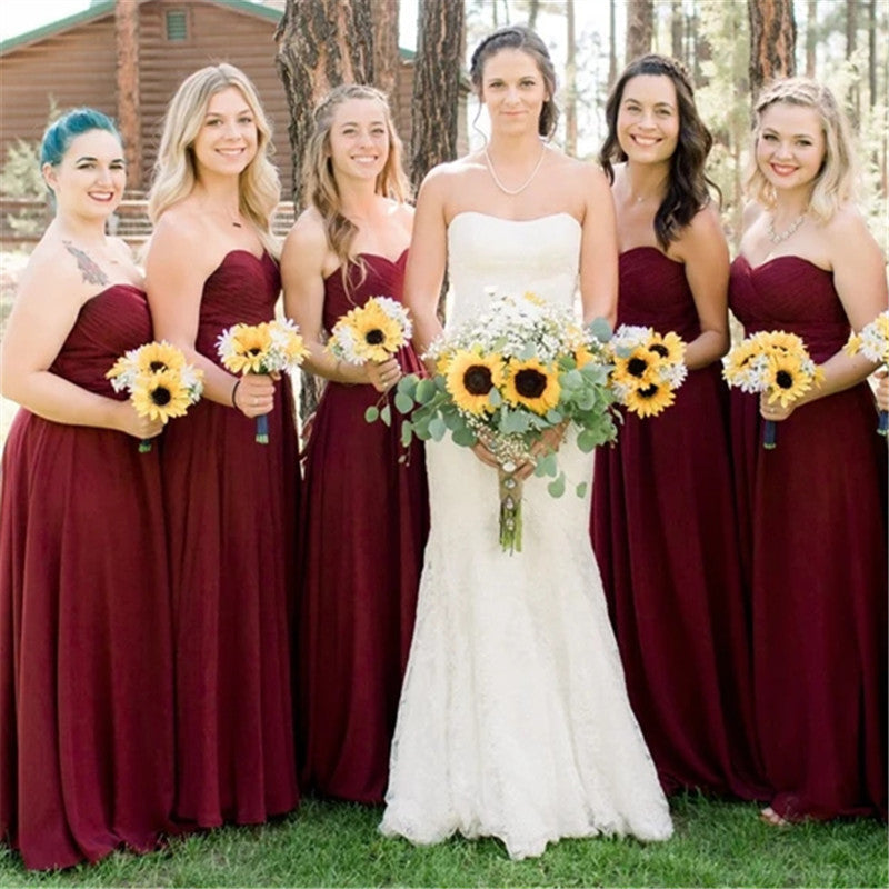 Sweetheart Burgundy Bridesmaid Dresses Chiffon Long Wedding Guest Dres Sweetheart Burgundy Bridesmaid Dresses Chiffon Long Wedding Guest Dres