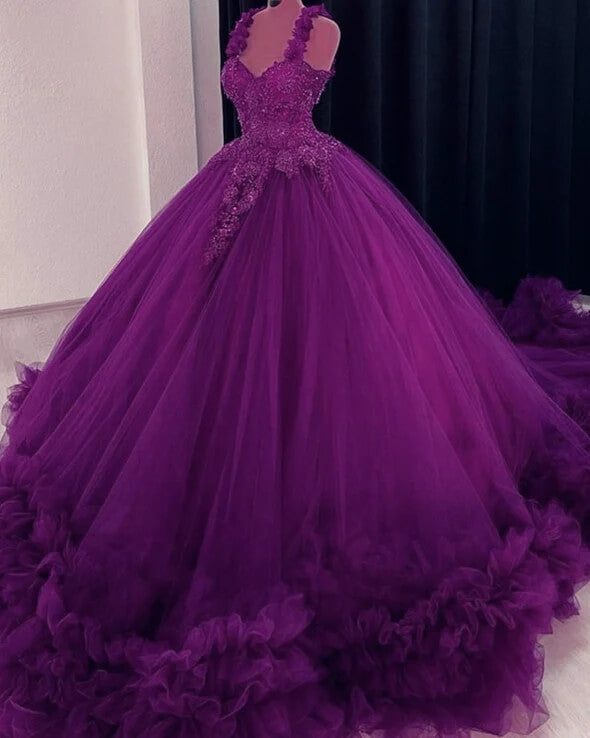 Sweetheart Dark Purple Lace Tulle Ball Gown