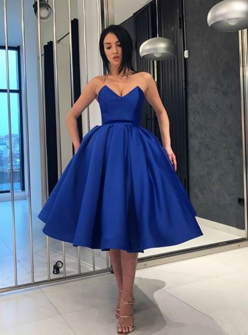 Sweetheart Royal Blue Satin Homecoming Dresses Criss Cross Back US16 / Custom Color Sweetheart Royal Blue Satin Homecoming Dresses Criss Cross Back US16 / Custom Color