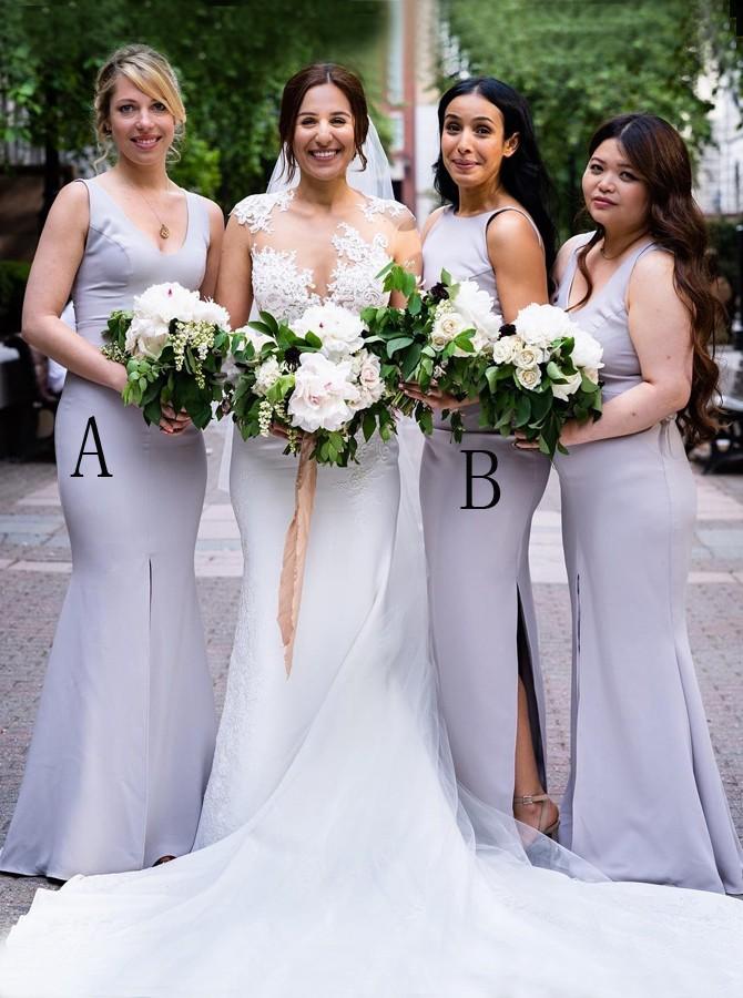 lavender mermaid bridesmaid dresses 2026 Lavender One Shoulder Mermaid lilac satin bridesmaid dresses with Side Split