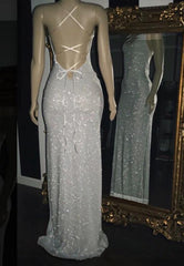 2024 Long White Sequin Prom Dresses Cross Back Halter Evening Gown