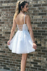 White Short Prom Dress Lace Graduation Dress A Line Damas Dress