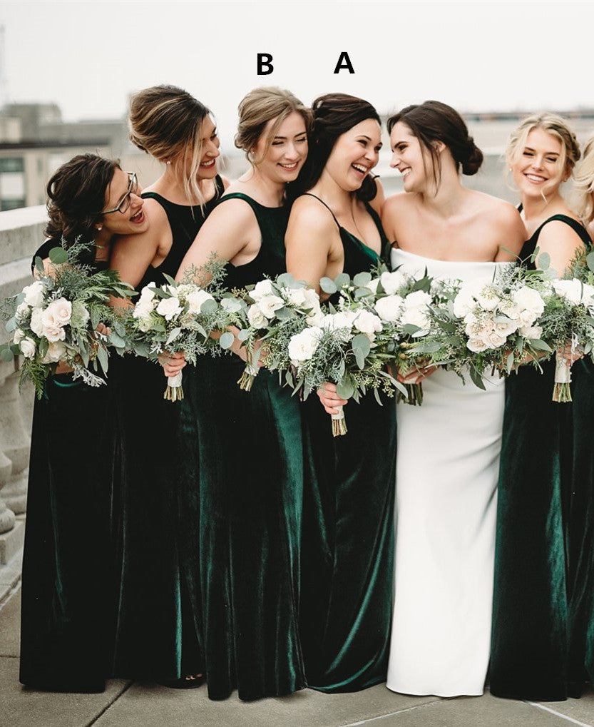 Winter Emerald Green Velvet Bridesmaid Dresses Canada V Neck Sleeveless US12 / Custom Color / A Winter Emerald Green Velvet Bridesmaid Dresses Canada V Neck Sleeveless US12 / Custom Color / A