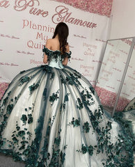 New Off Shoulder 2024 Emerald Green Quinceanera Dress 3D Flowers Sweet 15 Party Dress