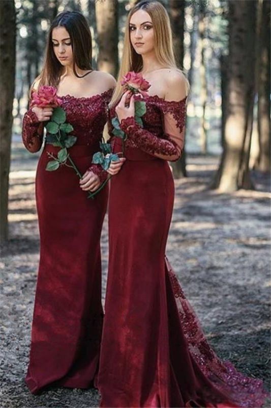 Sexy Cheap Long Sleeve Lace Burgundy Bridesmaid Dresses – MyChicDress