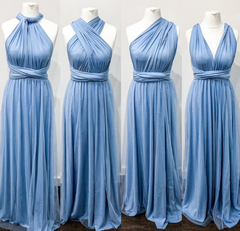 Simple Multiway Infinity Dusty Blue Bridesmaid Dress for Weddings