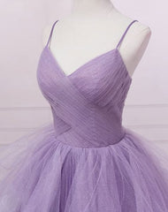 Sparkly Purple Evening Dresses Spaghetti Straps A Line Tulle Prom Dresses