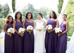 A-Line Simple One Shoulder Purple Bridesmaid Dresses with pockets