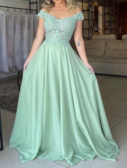 Off the Shoulder Lace Sage Green Prom Dresses Long Chiffon Formal Dress