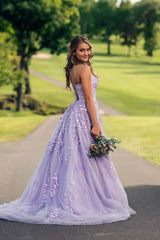 Gorgeous 20224 Lilac Lace Graduation Dress Applique Unique Long Prom Dress