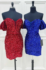 Off the Shoulder Sequin Homecoming Dresses Short Tight Cocktail Dress