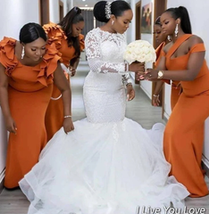 Hot Burnt Orange Bridesmaid Dresses Africa Mermaid Wedding Guest Dress