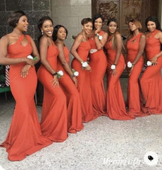Long Orange Wedding Guest Dresses Mermaid One Shoulder Bridesmaid Dress
