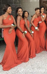 Long Orange Wedding Guest Dresses Mermaid One Shoulder Bridesmaid Dress