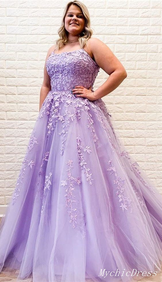 Plus Size Purple Lace Prom Dresses A Evening Gowns MyChicDress